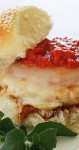 Recipe for Chicken Parmigiana Burgers – A quick lunch or weeknight meal ready in less than 10 minutes your whole family will enjoy!