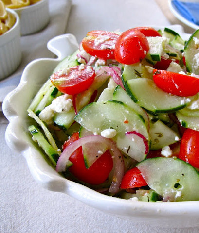 I've made this Cucumber Tomato and Feta Salad a couple of times, but this time I added feta cheese - let me tell you - it did the trick.
