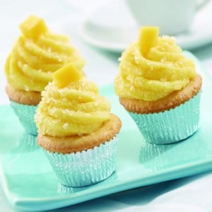 Mini Vanilla Cupcakes with Mango Buttercream