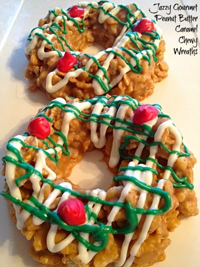 Peanut Butter Caramel Christmas Cornflake Wreath Cookies