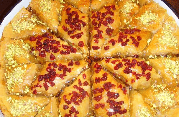 Baklava Christmas Star With Pistachio and Dried Cranberries