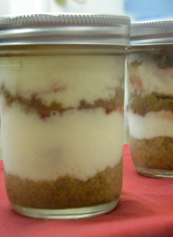 Recipe for Strawberry Cheesecake in a Jar - Yes you read that right; this is a recipe for strawberry cheesecake in a jar!