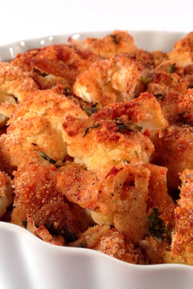 Recipe for Baked Crunchy Cauliflower - This Cauliflower Oreganata is so incredibly easy to make but is most definitely tasty and beautiful enough to serve to friends and family for the holidays!