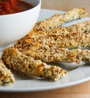 Recipe for Parmesan-crusted Baked Zucchini Sticks with Marinara Sauce