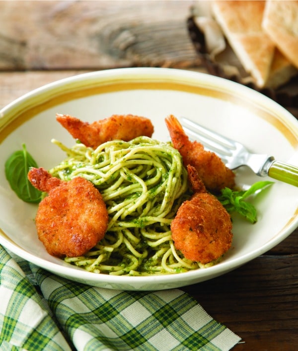 Recipe for Parmesan Shrimp and Pesto Noodles