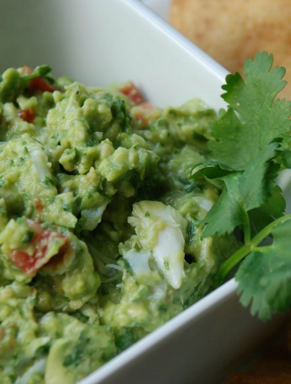 It’s guacamole with lump crab meat.  You can adjust the amount to how much you prefer the taste of the crab.  It’s fresh and super easy to make