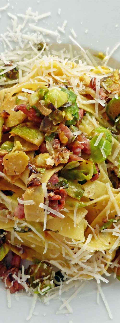Brussel Sprout Carbonara with Fettuccini is the classic Italian comfort ...