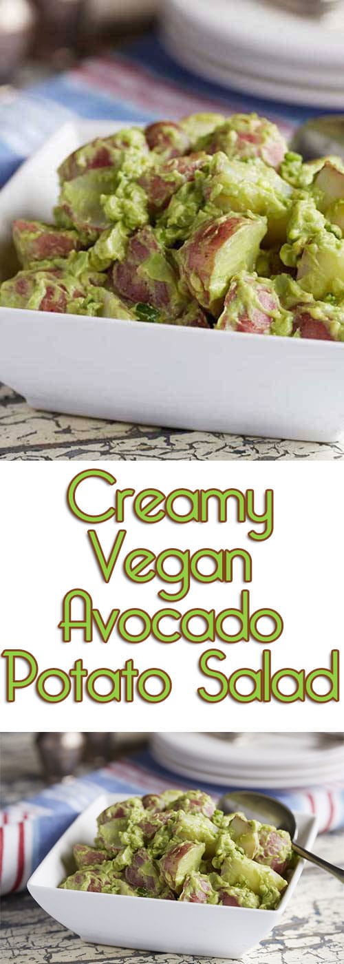 Create a new picnic and party tradition with this delicious Creamy Vegan Avocado Potato Salad made with red potatoes and Fresh Avocados. With only six ingredients it is surprisingly simple to make and tastes good.. #healthyside #potatosalad #avocadorecipe