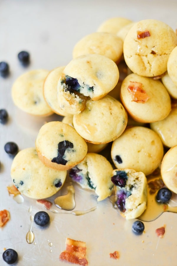 Morning pancakes get a make over into this fun bite-sized version studded with the add-ins of your choice and baked in a mini-muffin pan.