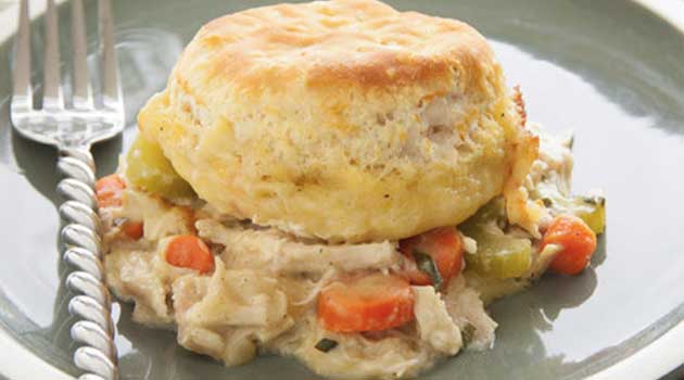 Chicken and Biscuit Bake Recipe - A vegetable and chicken dish perfect for your family dinner, it's just like a chicken pot pie, without the pie.