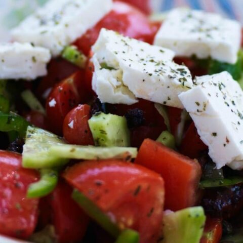 The traditional Greek Salad is a fresh, tasty and satisfying meal, which is wonderful on it's own or as side dish.